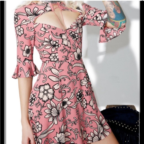 SOLD For Love & Lemons Ayla Laced Up Dress in Pink Floral - Picture 2 of 14